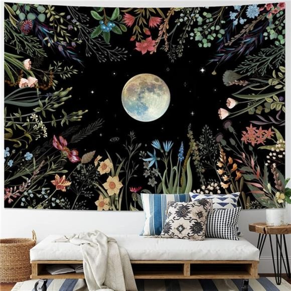 Moonlit Garden 51.2" x 59.1"Tapestry Moon Flower Tapestry Colorful Plant Decor - Picture 5 of 7